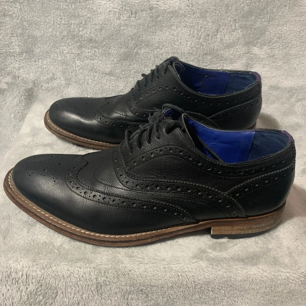 Ted Baker London Guri7 Mens 10.5 Black Leather Wingtip Brogue Oxford Shoes‎